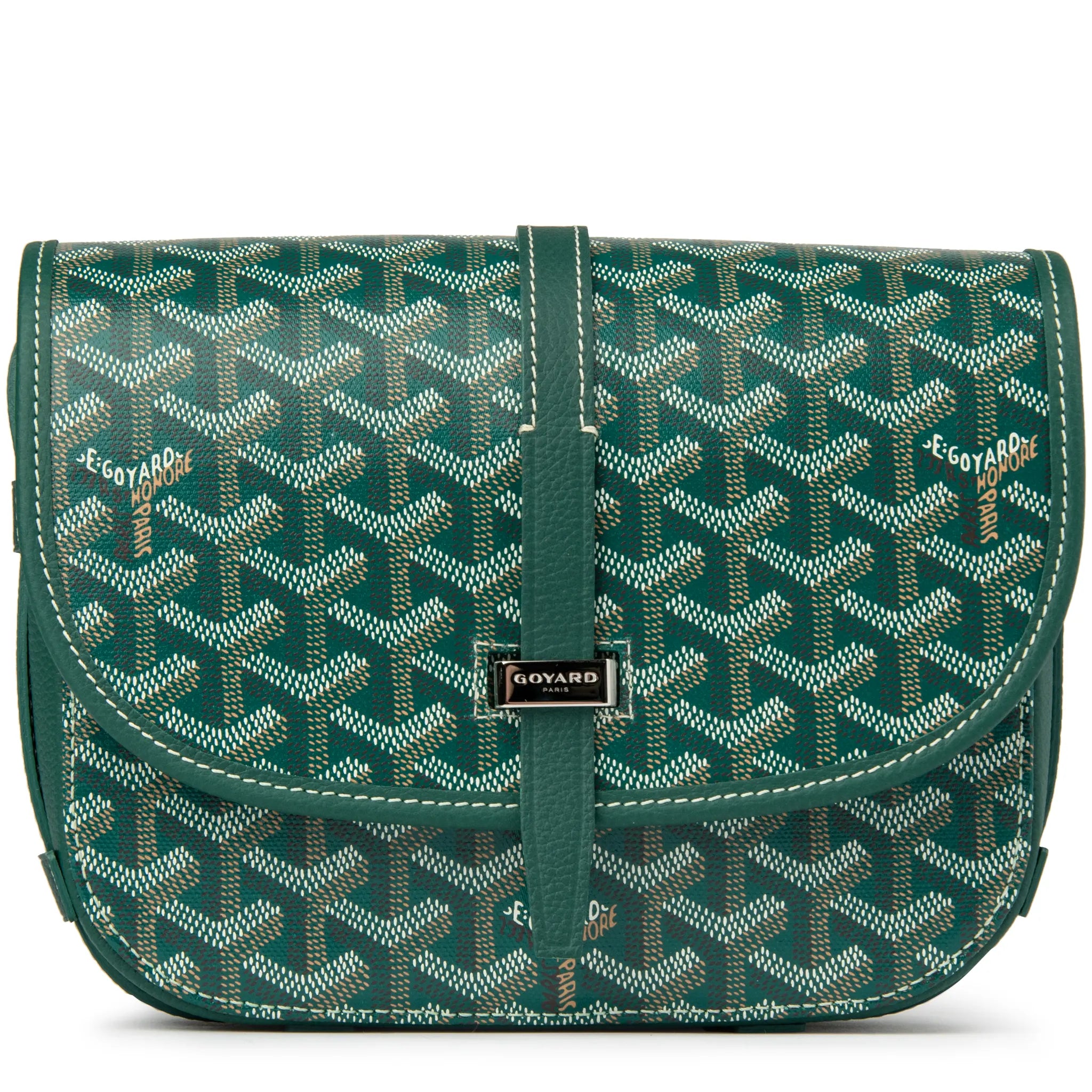 Front view of Goyard Goyardine Belvedere II Green PM Messenger Bag